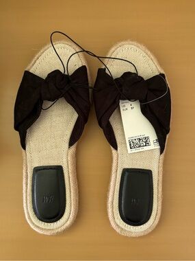 Black Bow Espadrille Slide Sandals - HM